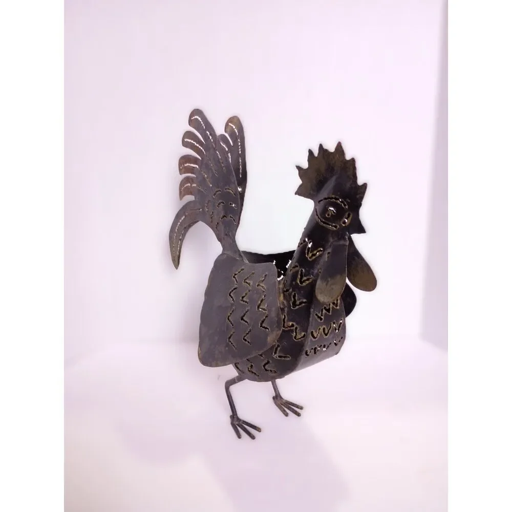 Vintage Rustic Metal Rooster Chicken Handmade Outdoor Tealight Candle Holder
